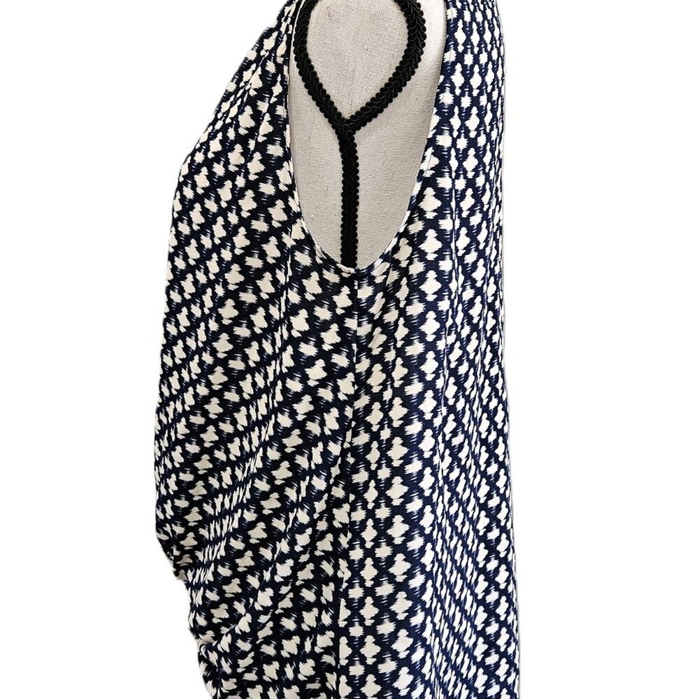 West Kei Medium Blue White Ikat Twist Front Sleeveless Blouse TU39875-C - Picture 3 of 7